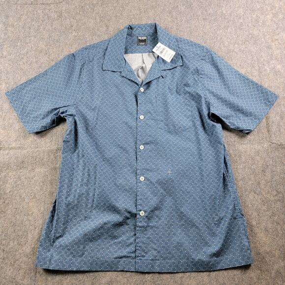 Todd Snyder Square Geo Camp Collar Button Down Shirt size L Blue NWT $158 - Picture 2 of 11